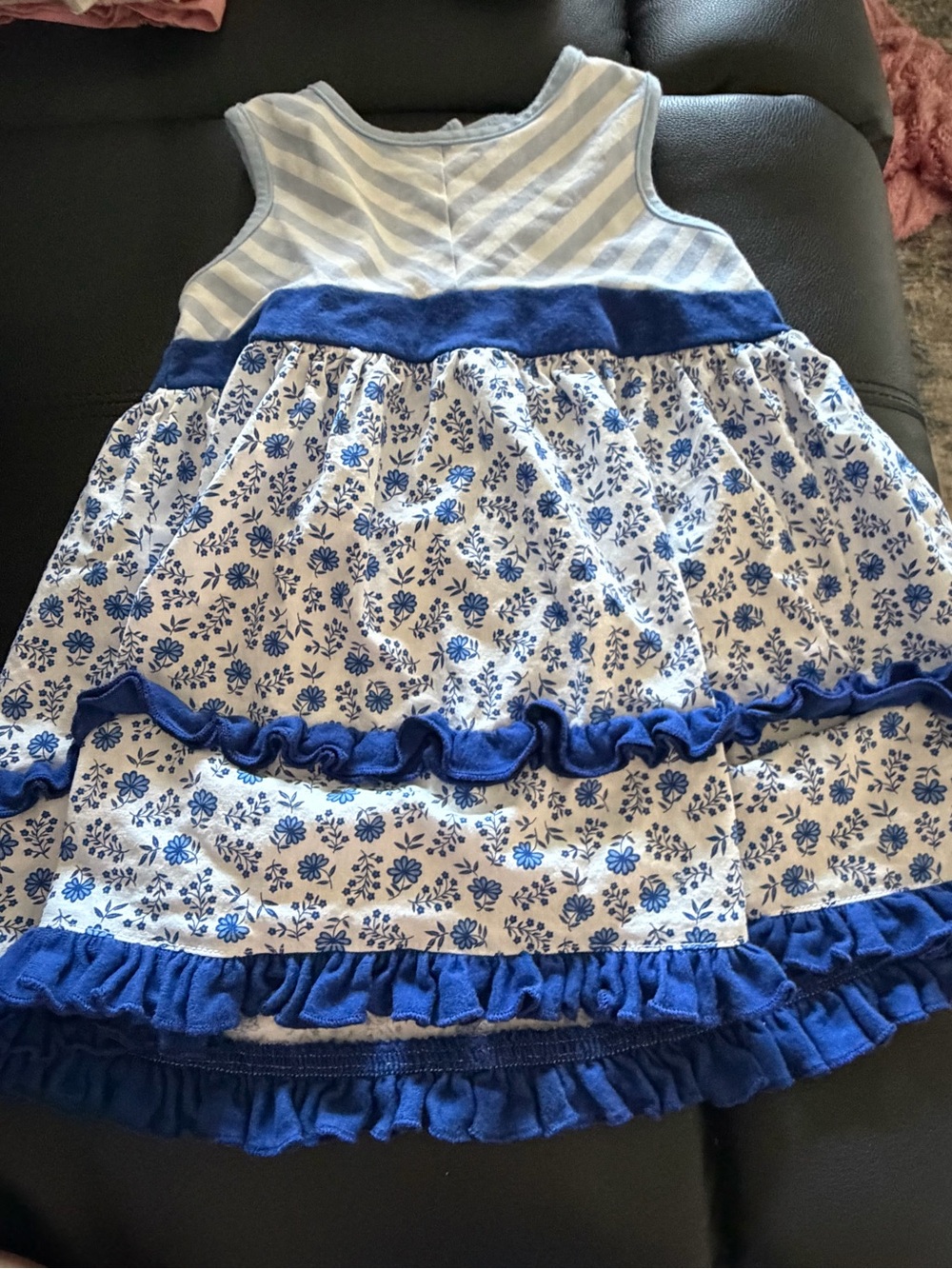 Girls Blue Floral Ruffle Skirt Dress - Unbranded